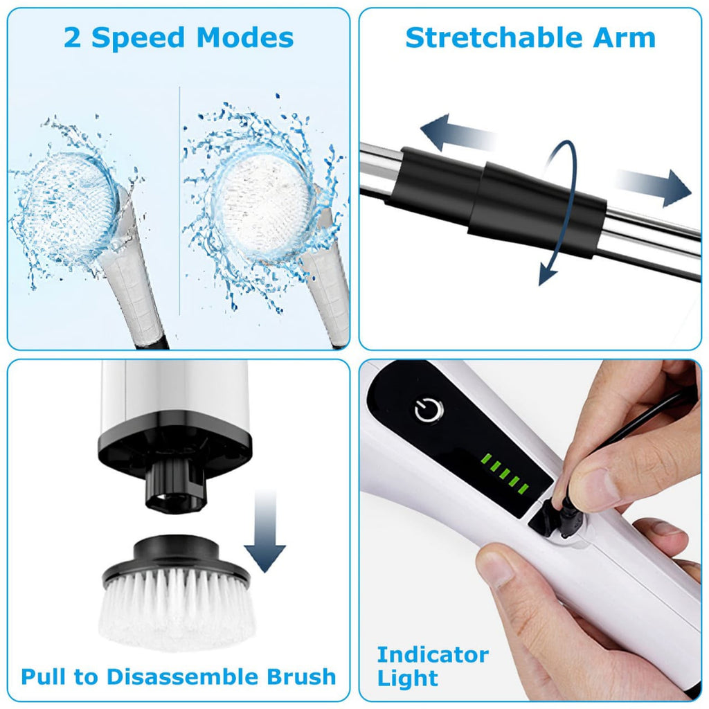 Cordless Electric Spin Scrubber -4-in-1 Rechargeable Cleaning Brush
