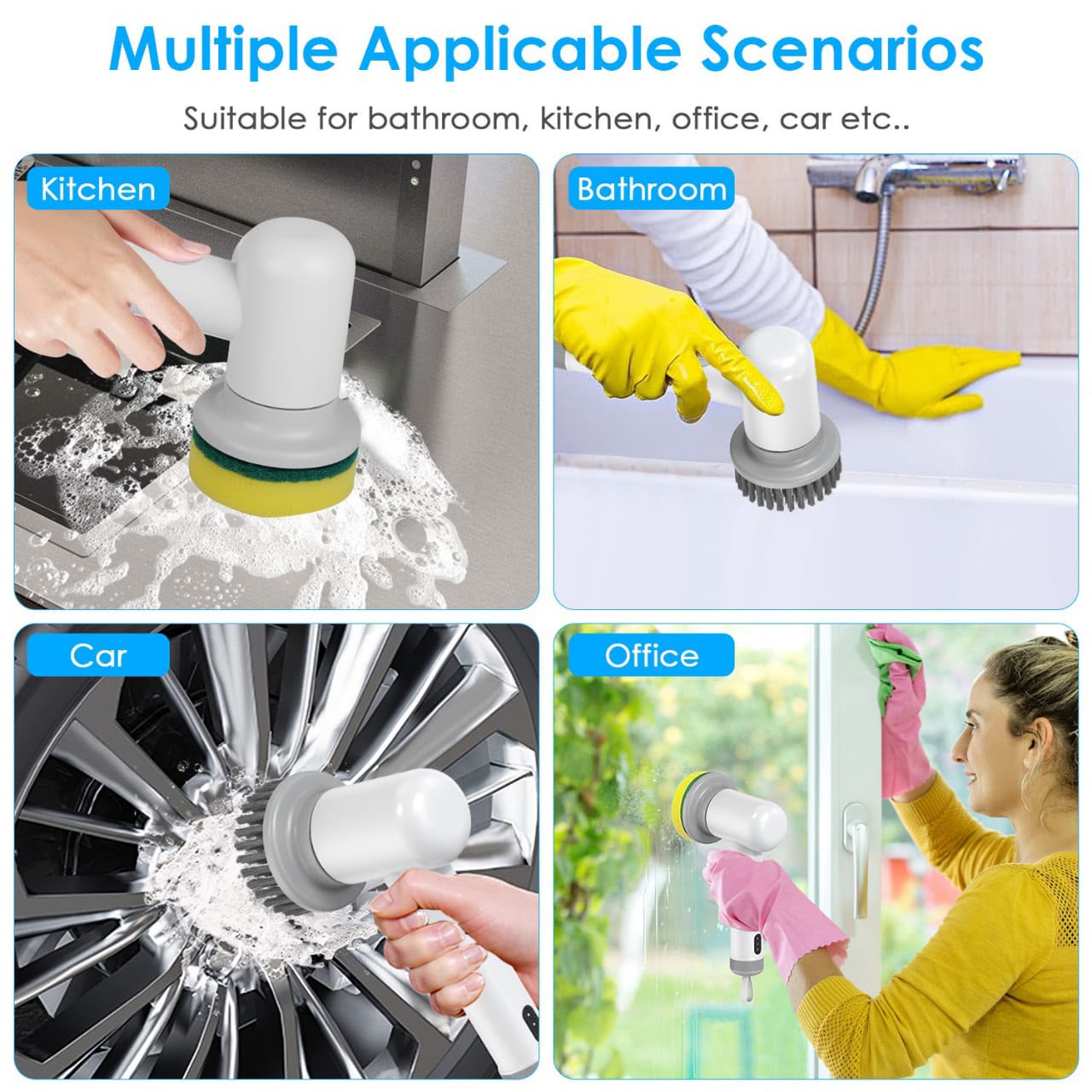 Cordless Electric Spin Scrubber -4-in-1 Rechargeable Cleaning Brush