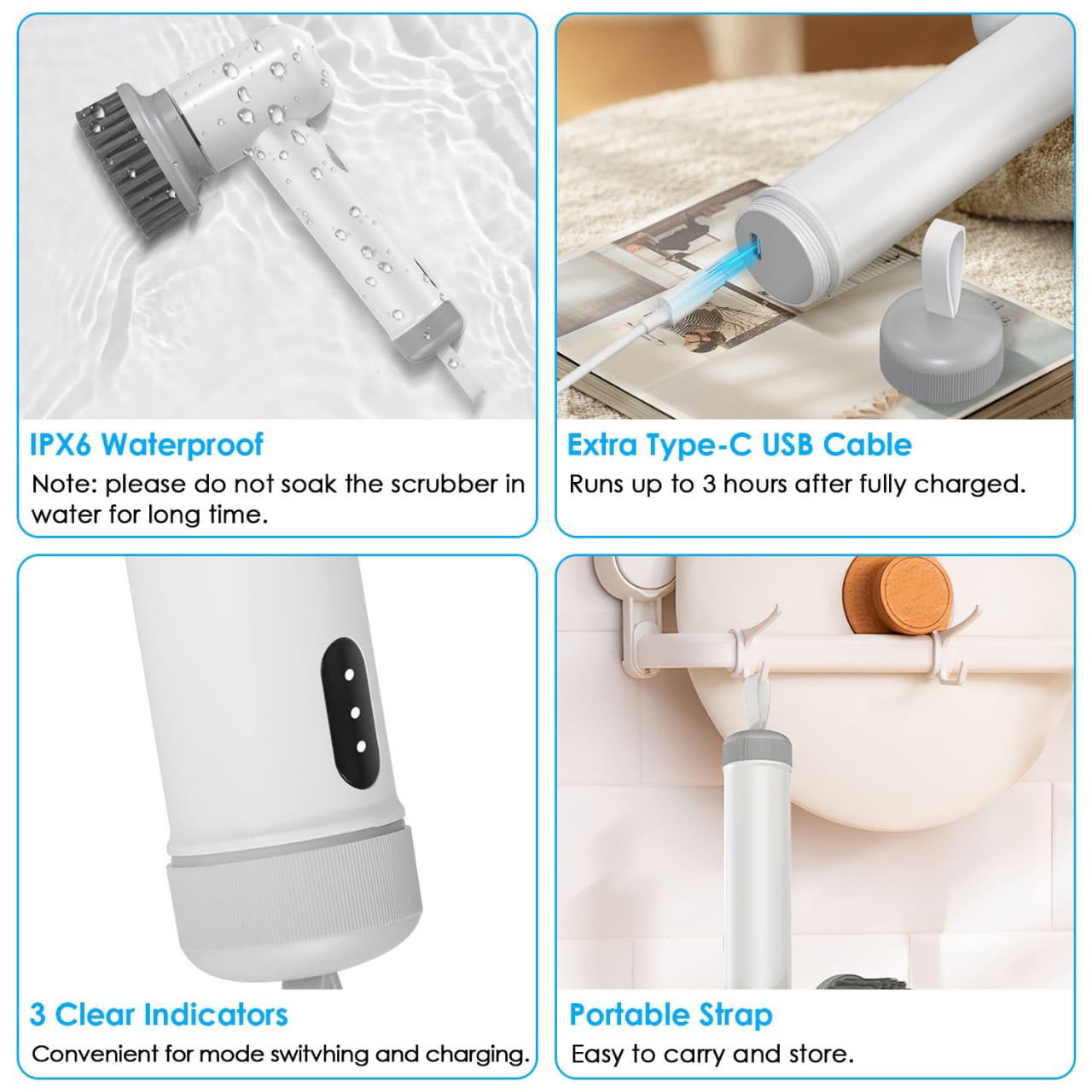 Cordless Electric Spin Scrubber -4-in-1 Rechargeable Cleaning Brush